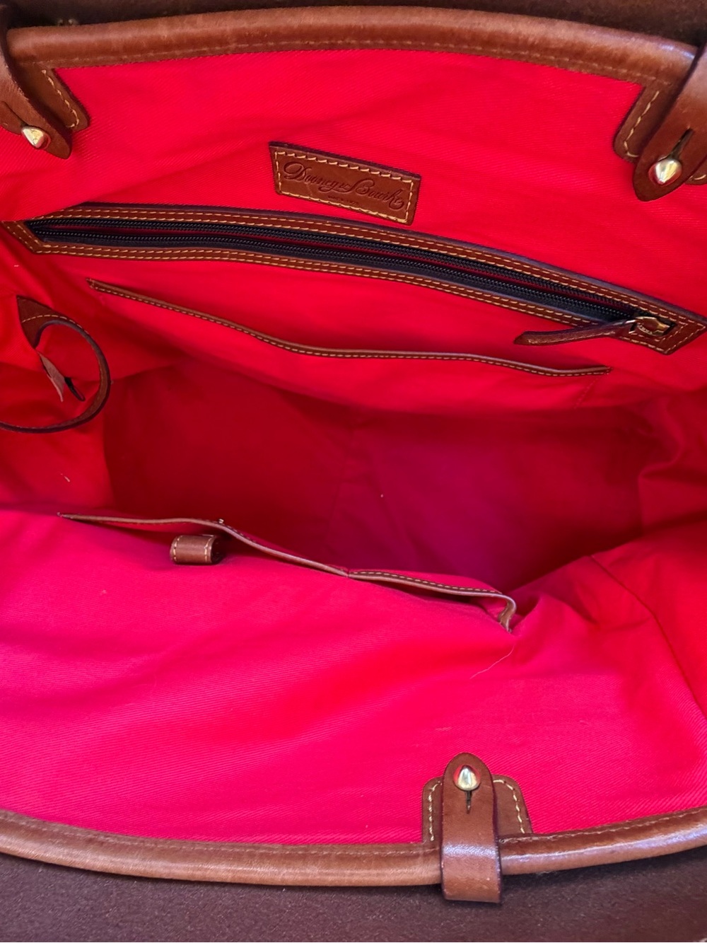 Dooney & Bourke Large Pebble Grain Leather Satchel Weekender Coral Orange Tan - Picture 11 of 15